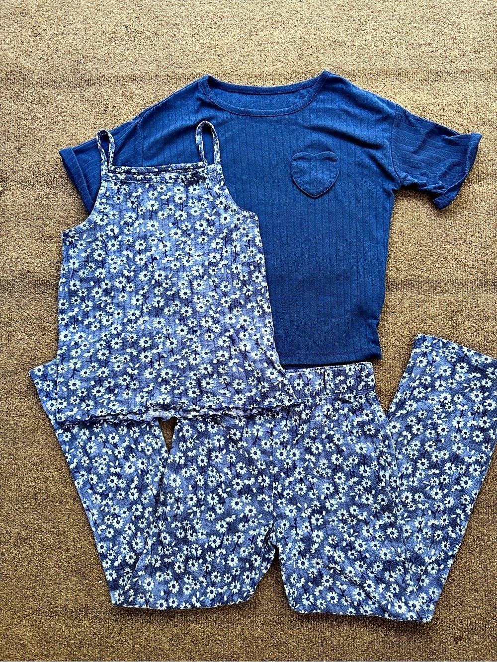 LANDS' END Girls Floral Blue and White Pajama Set Size Small